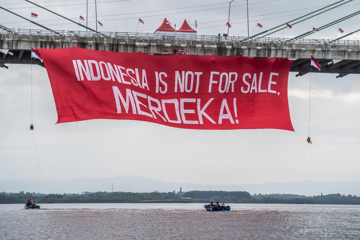 Gabungan organisasi masyarakat sipil dan warga memperingati HUT Kemerdekaan RI ke-79 di Penajam Paser Utara, Kalimantan Timur/Jurnasyanto Sukarno/Greenpeace